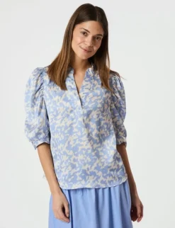 neo noir Roella Graphic Fade Bluse - Lyseblå light blue Outlet