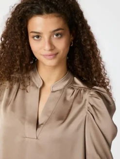 neo noir Roella Heavy Sateen Bluse - Sand beige Outlet