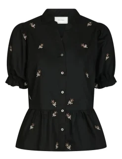 neo noir Savy Flower Emb Bluse - Sort black Hot