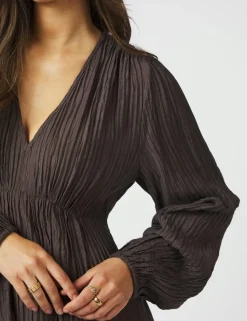 neo noir Silfi Crepe Kjole - Mørkebrun Dark Brown Discount