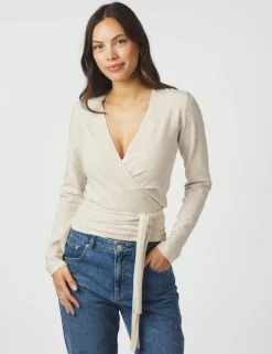 neo noir Tilfa Knit Wrap Bluse - Sand beige Discount