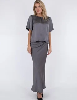 neo noir Vicky Heavy Sateen Nederdel - Grå grey Online