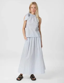 neo noir Yara Stripe Long Nederdel - Stribet striped Hot