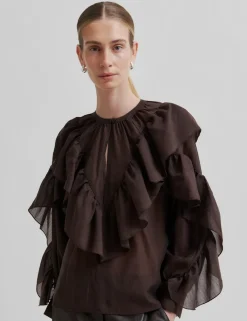 second female Fria Frill Bluse - Mørkebrun Dark Brown Best