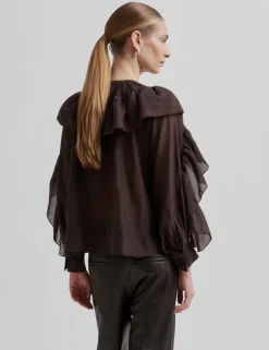 second female Fria Frill Bluse - Mørkebrun Dark Brown Best